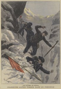 Franske Chasseurs Alpins bjergtropper falder over et afgrund