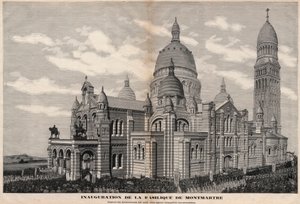 Indvielse af Sacre-Coeur-basilikaen i Montmartre i 1891 (monumentet ser ud som det vil være efter fuldstændig færdiggørelse) - Indgravering af Meaulle i 1891 af Fortune Louis Meaulle