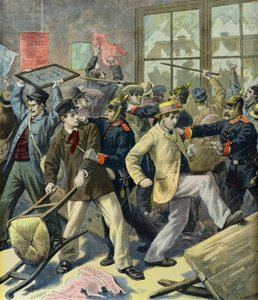 Oprør af værnepligtige fra Alsace Lorraine på tyske stationer (kobberstik) af Fortune Louis Meaulle