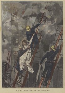 Redning af skuespillerinden Adeline Dudlay fra branden i Theatre-Francais, Paris af Fortune Louis Meaulle