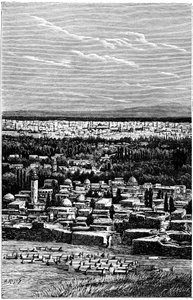 Syrien: Damaskus omkring 1900 - muslimsk kirkegård - gravering af Meyer og Meaulle fra bogen "A l