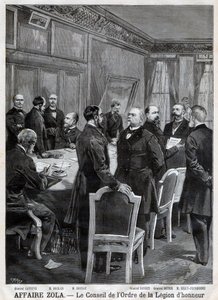 Rådet for National Order of the Legion of Honor under Dreyfus-affæren, i Indgravering af F. Meaulle efter Garrey. "Le Petit Journal", 24. april af Fortune Louis Meaulle