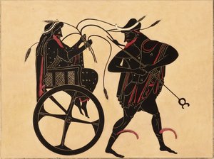 Tryk af dekorationen på en græsk amfora, der viser Triptolemus og Hermes, c1858. af Fourquemin