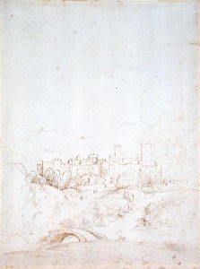 En italiensk bakkeby (recto) (pen, brunt og sort blæk på papir) (for verso se 152661) af Fra Bartolomeo
