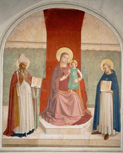 Madonna og barn med to helgener ... (vægmaleri) af Fra (c.1387-1455) Angelico