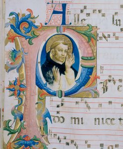 En dominikansk helgen. Illustreret miniature i et missal (ca. 9, verso)