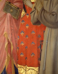 Detalje af Annalena-altertavlen. Tunika og beklædning af Saint John the Evangelist, Saint Laurent og Saint Francois (tempera på træ) af Fra  Angelico