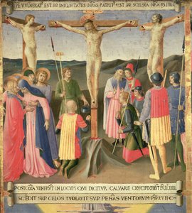 Kristus på korset mellem de to tyve, detalje fra panel fire i Santissima Annunziatas sølvskattekammer, ca. 1450-53 (tempera på panel) af Fra Angelico