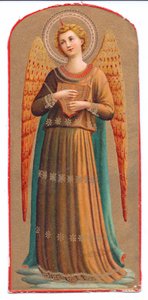 Farve litho print Fra Angelico engel musikinstrument, ca. 1910 af Fra Angelico