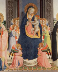 Detalje fra Politico Di San Domenico, der viser Jomfruen og Barnet på tronen med otte engle, ca. 1422 (tempera på panelet) (se også 43912, 238446) af Fra Angelico