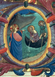 Ms 558 f.9r The Calling of St. Peter and St. Andrew, detalje af historisk initial O fra et Missal, tidlige 1430