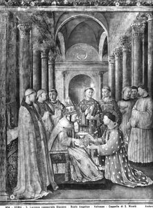 Pave Sixtus II (d.258) overdrager diakonatet til St. Lawrence (d.258) fra Nicholas V