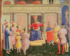 De hellige Cosmas og Damian og deres brødre før prokonsul Lysias, fra predellaen af San Marco-altertavlen, 1438-40 (tempera på panel) af Fra Angelico