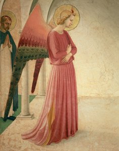 Bebudelsen, detalje af englen Gabriel og St. Peter Martyren, 1442 fresco se 72388