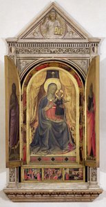 Linaiuoli-triptykonen (med åbne skodder): Jomfruen og barnet på tronen med Skt. Johannes Døberen og St. Markus, 1433 (tempera på panel) (for detaljer se 119416) af Fra Angelico