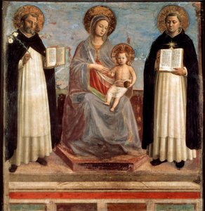 Jomfru og barn med de hellige Dominicus og Thomas Aquinas, 1424-1430 af Fra Angelico