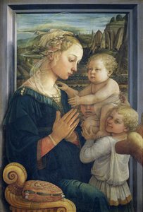 Madonna og barn med engle, ca. 1455 (tempera på panel) af Fra Filippo Lippi