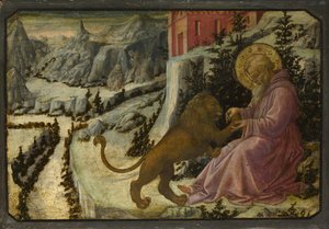 Sankt Hieronymus og løven Predella-panelet på Pistoia Santa Trinità-altertavlen, 1455-1460 af Fra Filippo Lippi