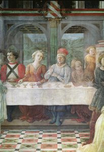 Herodes-festen: detalje af figurer ved central bordmaleri se også 60431 & 60432 af Fra Filippo Lippi