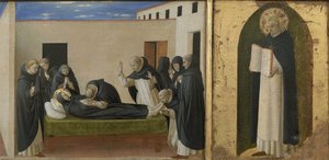 Saint Dominic og Saint Thomas Aquinas død. Cortona Polyptykon detalje af predella, c1437.