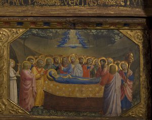 Jomfruens Død Bebudelsen-retabel med 5 Predella-scener, 1430-1432 af Fra Giovanni Angelico da Fiesole