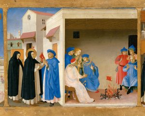 Tvisten om Saint Dominic og Miraklet i bogen Predella af retablen Kroningen af af Fra Giovanni Angelico da Fiesole