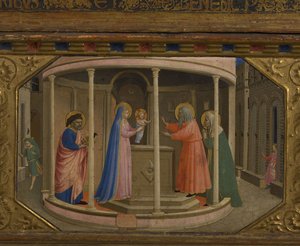 Præsentationen i templet Bebudelsestabel med 5 Predella-scener, 1430-1432 af Fra Giovanni Angelico da Fiesole
