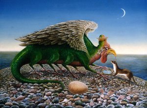 Basilisk, 1986 (olier og tempera på papir) af Frances Broomfield