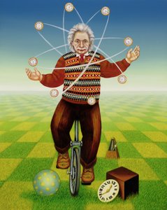 Einstein jonglerer med tiden, 2000 (olie og tempera på panel)