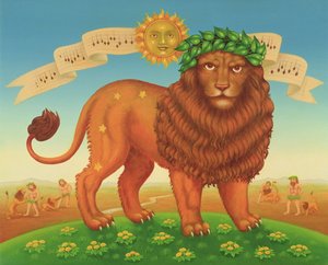 Leo, 1989 (olie og tempera på panel) af Frances Broomfield