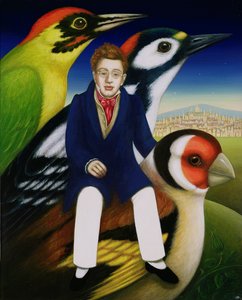 Schubert og fuglenes sprog, 2000 (olie og tempera på panel) af Frances Broomfield