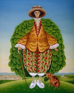 The New Vestments (Ivor Cutler som karakter i Edward Lear-digtet), 1994 (olier og tempera på panel) af Frances Broomfield