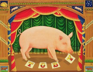Toby the Learned Pig, 1998 (olie og tempera på panel) af Frances Broomfield