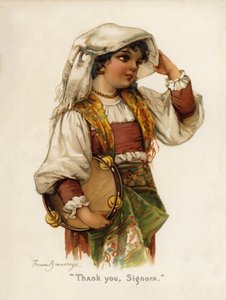 Piger: "Tak, Signora" (farve litho) af Frances Brundage