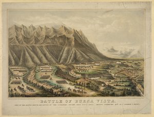 Forberedelser til slaget ved Buena Vista også kendt som slaget ved Angostura, mellem general Zachary Taylor og general Antonio Lopez de Santa Annas tropper, 23. februar af Frances Flora Bond (c.1812 76) Palmer