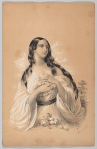 Woman Holding Flowers, i The New York Drawing Book, Containing a Series of Original Design..., 1847.