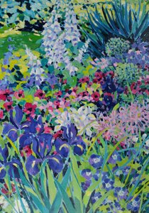Early Summer Border (Iris and White Foxgloves), 2022 (akryl på lærred)