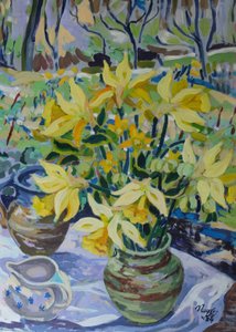 First Daffodils, 2024 (akryl på lærred)