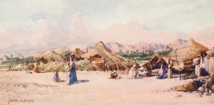 En nomadelejr (farvelitografi) af Frances Nesbitt
