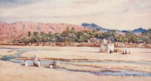 En flod i Sahara (farvelitografi) af Frances Nesbitt