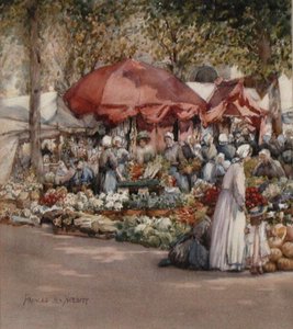 Markedsdag, Nordfrankrig ca. 1910 (akvarel på papir) af Frances Nesbitt