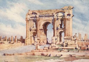 Trajansbuen, Timgad (farvelitografi) af Frances Nesbitt