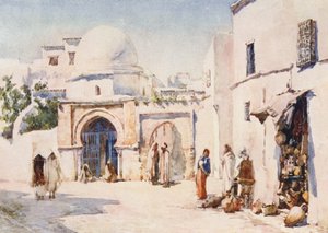 Zaouia i Rue Tourbet el Bey, Tunis (farvelitografi) af Frances Nesbitt