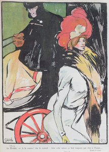 Tegneserie af en førervogn med en kurtisane, 1901