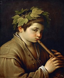 Garcon jouant de la fløjte - Dreng, der spiller fløjte - Francesco Bassano, den yngre (1549-1592). Olie på kobber, ca 1580-1585. Mål: 54,6x44 cm. Kunsthistorisk Museum, Vienne