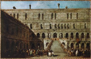 Kroning af dogen af Venedig på trappen til giganterne i det hertugelige palads ...