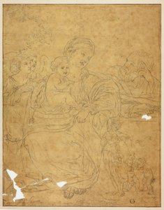 Hellig familie med to engle af Francesco Albani