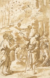 Joseph fortæller sin drøm til sin far og sine brødre og peger på elleve stjerner på himlen af Francesco Albani