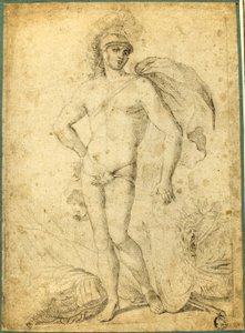 Stående nøgen kriger, muligvis Mars, med skjold af Francesco Albani
