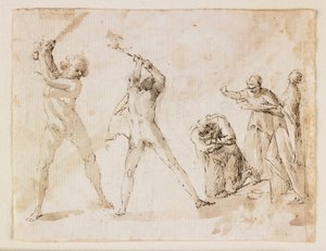 Johannes Døberens martyrium (pen og brunt blæk og vask og sort kridt)